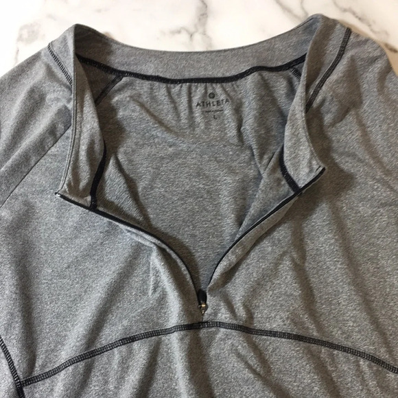 Athleta Heather Gray Ruched Half Zip Long Sleeve Tee Womens Large Running - Picture 7 of 14